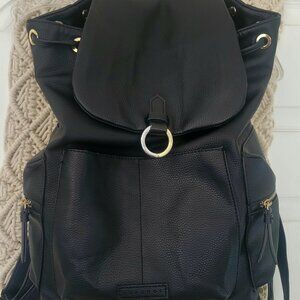 Topshop Betty Black Pebbled Leather Large Drawstring Backpack - NWT